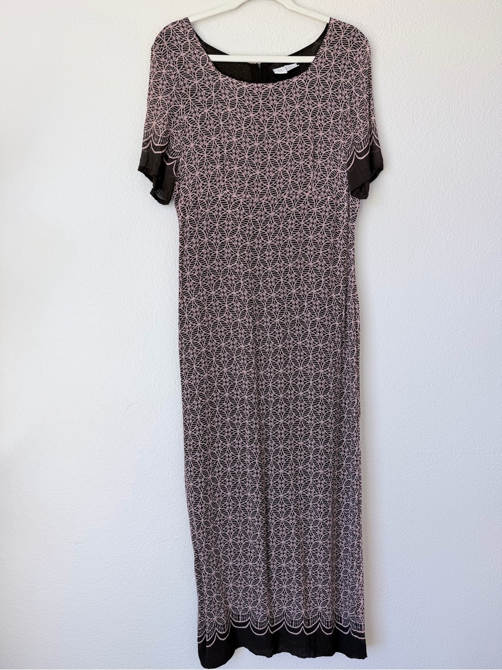 CW Classics Brown Pink Geometric Floral Maxi Dress Size 16 Short Sleeve